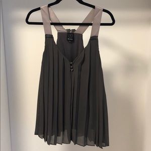 Ella Moss Pleated Chiffon Tank Top in Charcoal with Pale Pink Straps